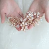 Handmade Gold Leaf Crystals Flower Bridal Hair Accessories Jewelry Wedding Barrettes Women Hairband Hair Clip