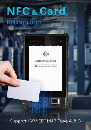 HFSecurity Portable Android Fingerprint Tablet FP08 with ISO14443 Type A B Card Reader 4G WIFI Time Attendance Machine