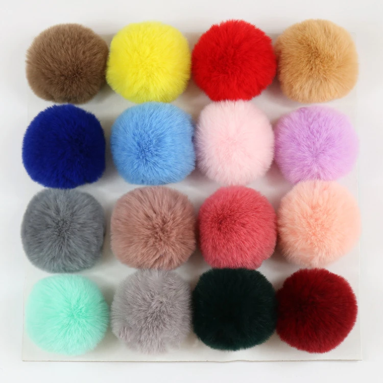 High Quality 6cm Small size top grade faux fur pompom fake fur pom poms faux rabbit fur ball with rubber band
