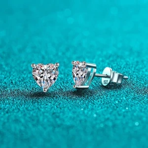 High Quality 925 Silver Heart-Shaped Stud Earrings with Diamond Main Stone for Womens Luxury Wedding Engagement Party Gift