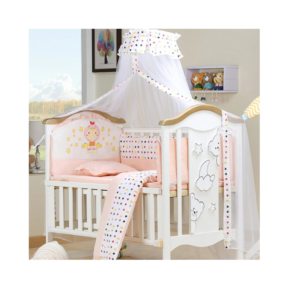 high quality baby cot luxuri babi crib baby cot bed wood with pillow mattress Bumper