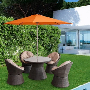 Hormel patio conversation round dining table and chair set synthetic rattan outdoor furniture with umbrella