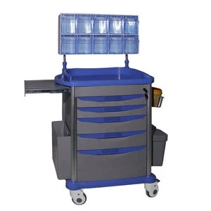 Hospital furniture ABS 5 drawers medical anesthesia treatment trolley