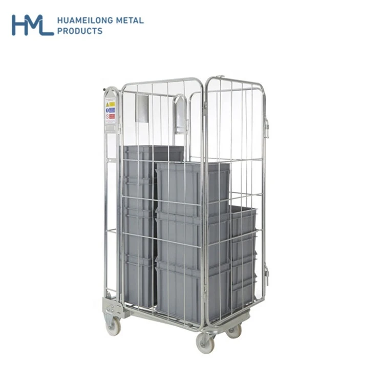 Hot sale China custom industrial collapsible folding lockable cargo wire container roll cage trolleys
