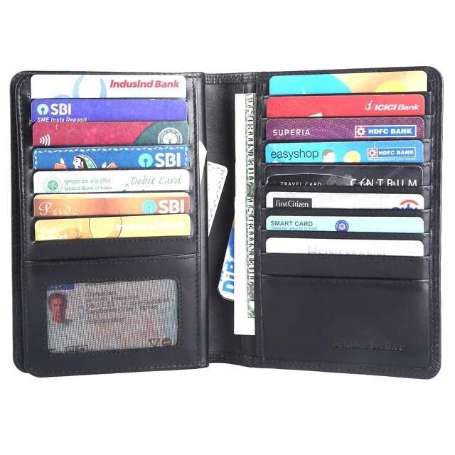 Hot Sale Pure Leather Two Fold Travel Wallet Cow Hide With Sixteen Card Slots For Both Men And Women Top Grain Cow Leather