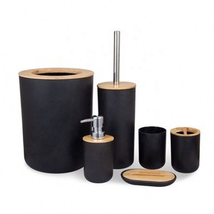 Hot Sell Hotel bamboo 6 Piece Plastic Toilet Accessories Bathroom Set