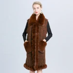 Hot Selling  Big Faux Soft Fluffy Fur Collar Vest Women Vest With Two Pockets