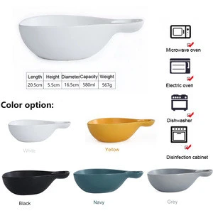 Hot selling ceramic salad bowl with handle for fruit salad/snack/breakfast