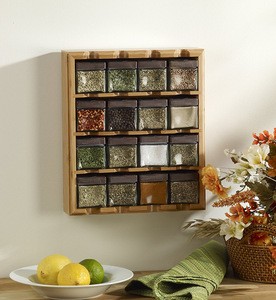 Hot Selling Kitchen 4 Tier Herb And Spice Shelf Bamboo Mounted Spice storage+holders