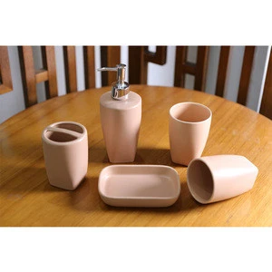 Household new customized pink color matt ceramic complete bathroom set