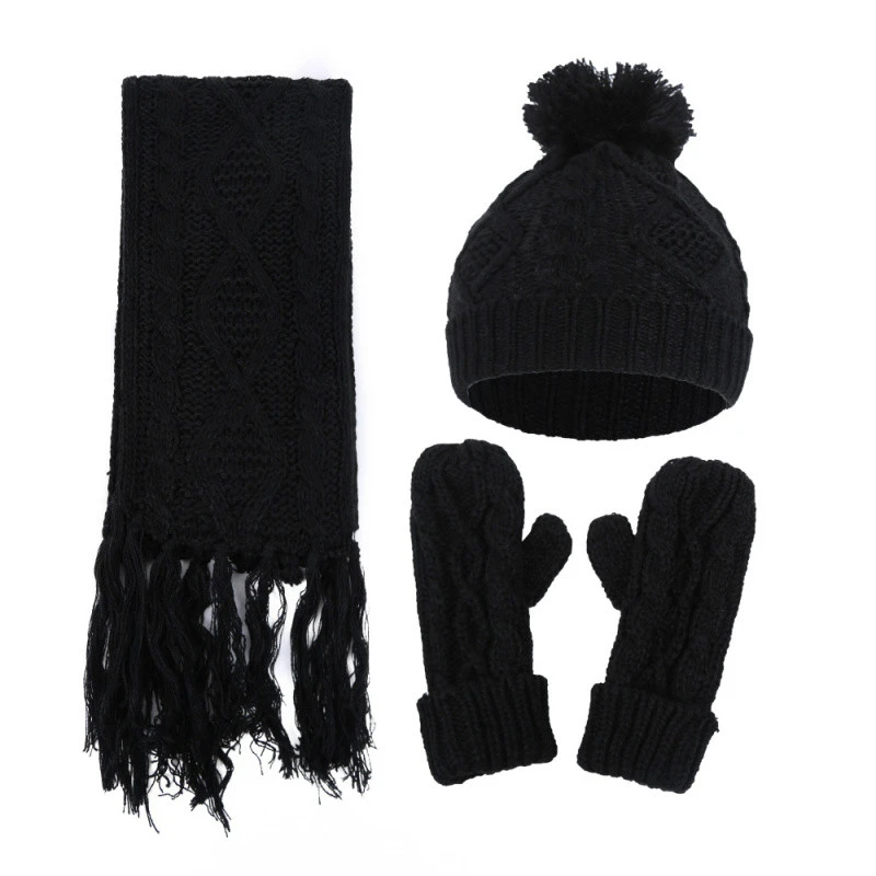 HZM-18283 Knitted Beanie Gloves &amp; Scarf Winter Set Warm Thick Fashion Hat Mittens 3 in 1 Cold Weather for Women