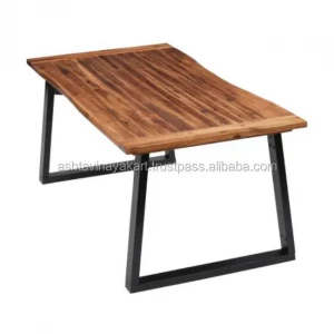industrial design  natural finish acacia  wood  with metal leg   dining table