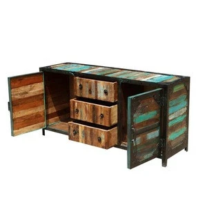 Industrial furniture Rustic Reclaimed Wood 3 Drawer Industrial Sideboard Buffet