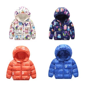 Infant baby girls winter cotton-padded jacket thicken hooded printed coat Children&#039;s unisex kids outerwear short down coat