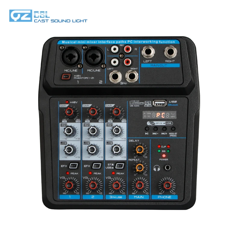 Karaoke 4 Channel audio mixer mini with Sound Card MP3