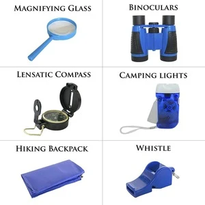 Kid Explorer Kit - 9 Pieces Kids Adventure Kit - Binoculars, Flashlight, Compass, Magnifying Glass, Insect Clamp and More