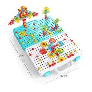 Kids Assembly Bricks Toy Intellectual 3D Puzzle DIY Jigsaw Assembling Toy with Electric Screws Drill Nut Assembly Tool Toys