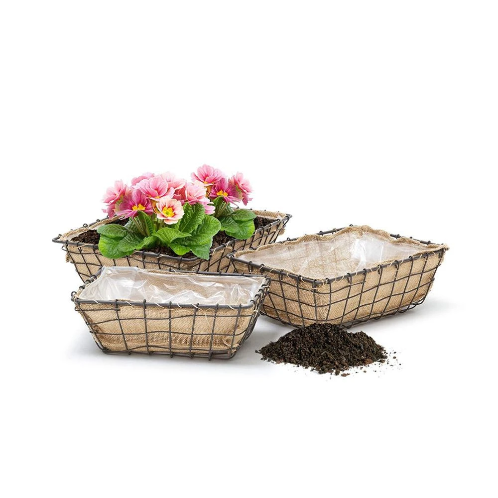 Kingwillow hot sale factory products home decoration desk plant pot metal iron flower pot with linen and waterproof