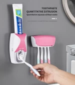 Kitchen Bathroom Accessories Wall Mounted Organizer Small UV  Stand Rack Toothpaste Dispenser With Toothbrush Holder