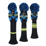 Knitted wool golf wood head covers black red wood 1 3 5 golf club cover