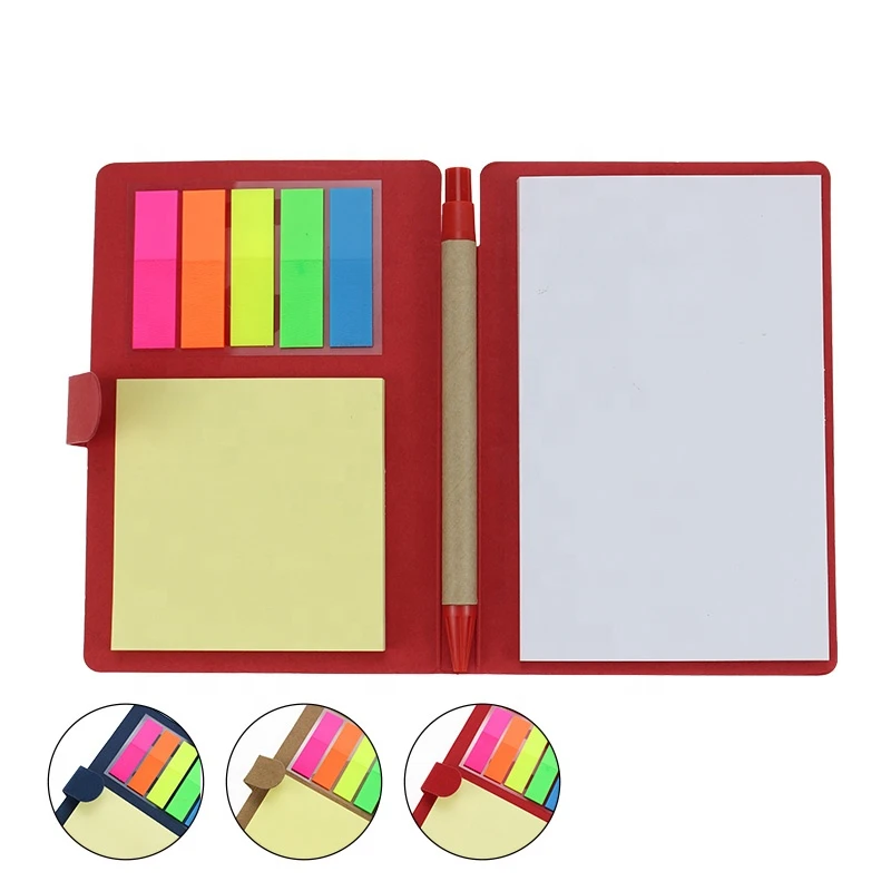 kraft  paper cover  notepad  set with pen  /sticky notebook set/ sticky Memo pad of customized logo MOQ 50 pcs