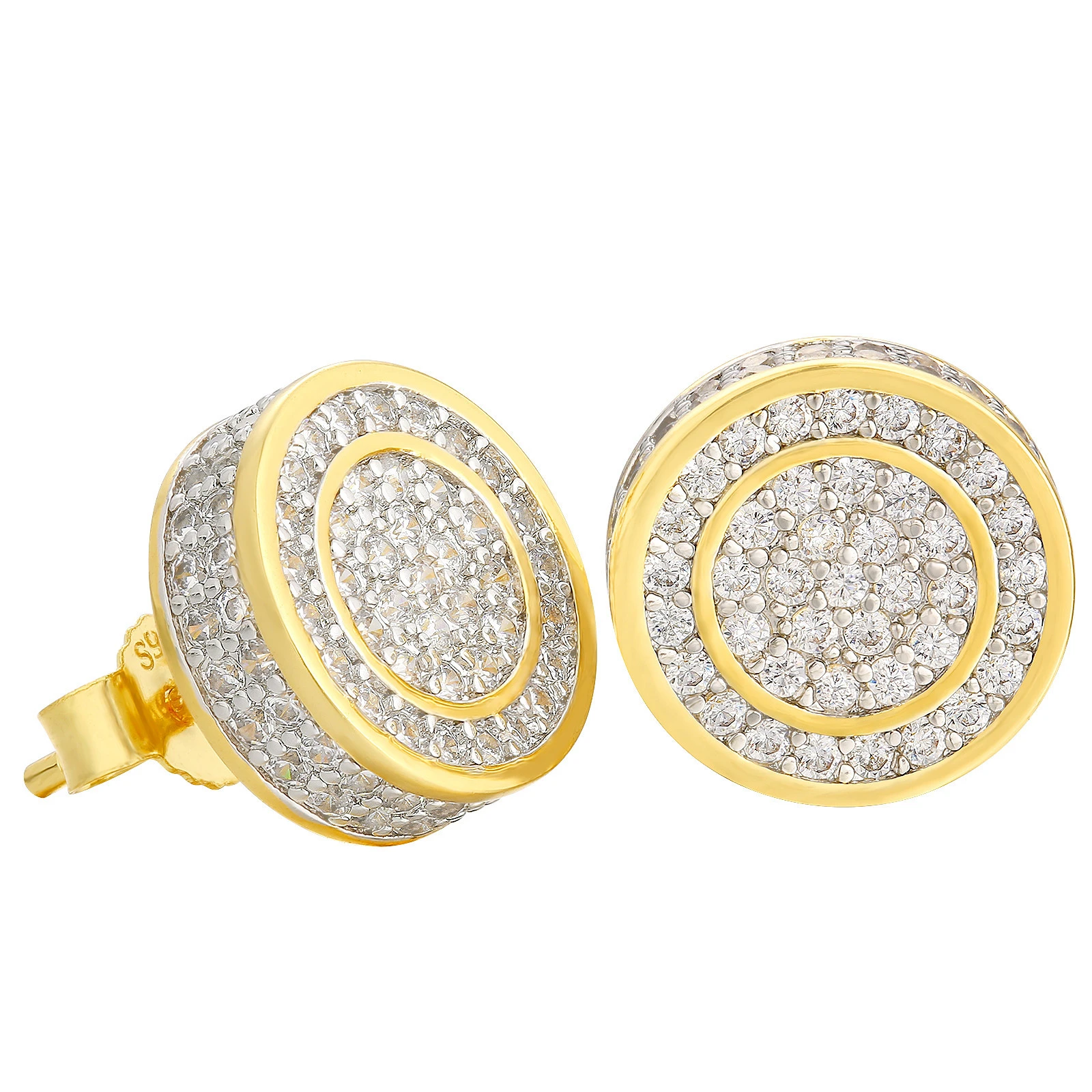KRKC&amp;CO 14K Gold Iced Out Round Shape Earrings Hip Hop Jewelry for amazon/ebay/wish online store for Wholesale Agent in Stock