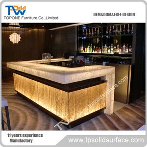 l shape artificial marble stone led bar counter furniture