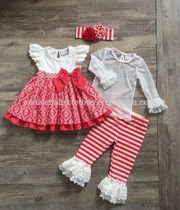 lace ruffle long pants fall stripe red trousers girl boutique outfit set