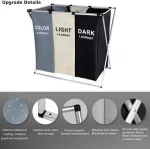 Laundry Cloth Hamper Sorter Basket Bin Foldable 3 Sections with Aluminum Frame  Washing Storage Dirty Clothes Bag for Bathroom