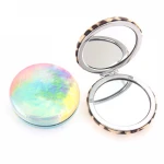 leopard print pu leather  girl pocket mirror purse bag cosmetic tools makeup mirror compact mirror