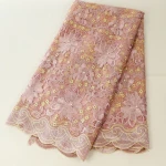 Light blue floral african 3D new tulle lace fabric beaded embroidered mesh fabric