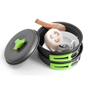 Light weight outdoor portable aluminum camping cookware mess kit 9cs camping cookware