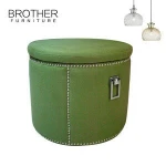 Living Room Big Round Foot Rest Green Velvet Storage Ottoman Pouf  Stool