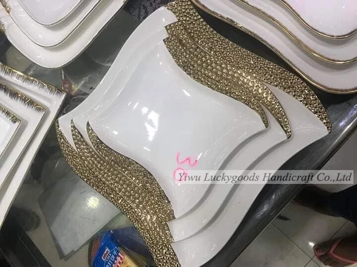 LK20190921-09 8inch gold pattern edge customized ceramic plate dinner round plates for banquet use