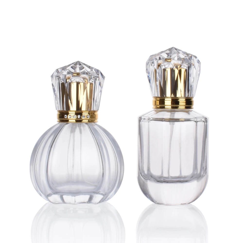 Luxury 30ml 50ml Diamond Crystal Cap Clear Glass Spray Perfume Bottle
