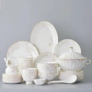 luxury antique white gold stone print plates ceramic dinnerware crockery porcelain dinner dishes set