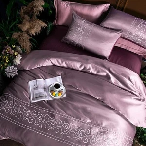Luxury hotel wedding cotton silk embroidered bed sheets bedding set