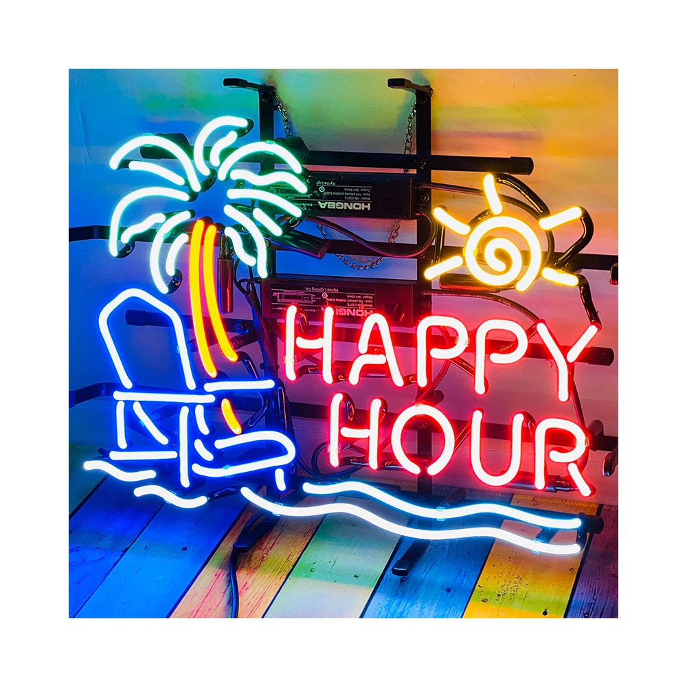 Mancave Decoration Happy Hour Palm Tree Chair Custom Glass Tube Neon Sign Neon Sign 20*inches