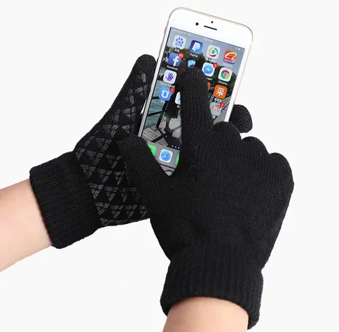 Men Women Non Slip Custom Logo Knit Gloves Winter Warm Wool Knitted Touch Screen Acrylic Gloves & Mittens