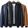 Mens baseball collar striped slim pu leather jacket large sizeNew mens motorcycle clothing leather jacket pilot clothing