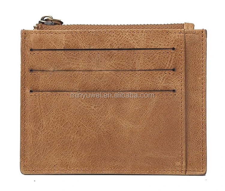 Men&#x27;s Genuine leather Retro Wallet Front Pocket Slim Card Case Coin Holder with zipper