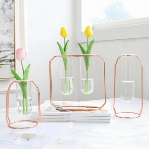 Metal geometric flower vase with test tube decoration crafts
