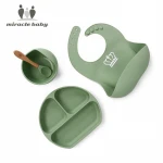 Miracle Baby Bpa Free Waterproof Silicone Baby Bib With Food Plate Bowl Spoon Baby Silicone Bibs Wholesale