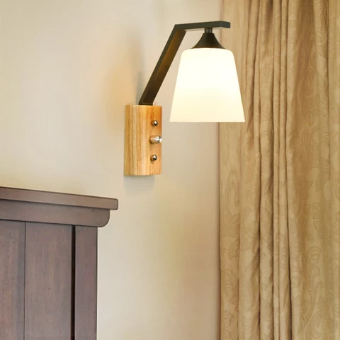 Modern Hotel Wall Sconce Bedroom Bedside Wooden Wall Light Surface Mounted Indoor Down Wall Light with Switch