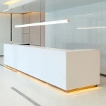 Modern led l shaped white beauty salon reception desk, design hotel reception counter