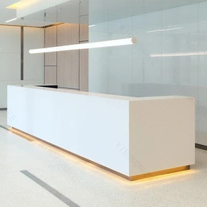 Modern led l shaped white beauty salon reception desk, design hotel reception counter