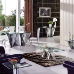 Modern luxury unique cheap good quality livingroom furniture silver stainless steel frame tempered glass square console table