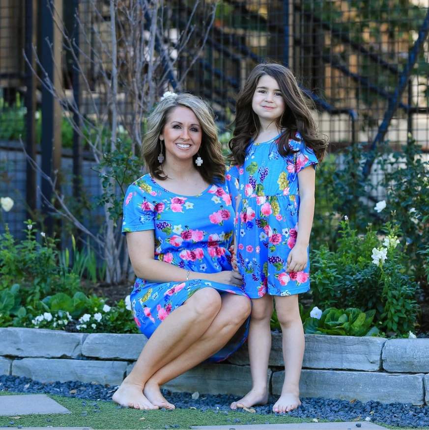 Mommy and Daughter Floral Printed Beach Short Sleeve  Casual Matching Family Clothe Maxi Dress Outfits Summer