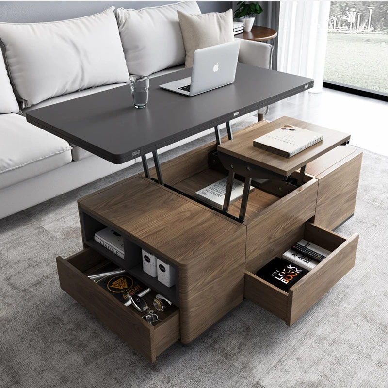 Multi-function modern folding coffee table center table tea table wooden with stools and Wheels for living room furniture