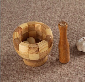 Natural bamboo mortar and pestle middle size